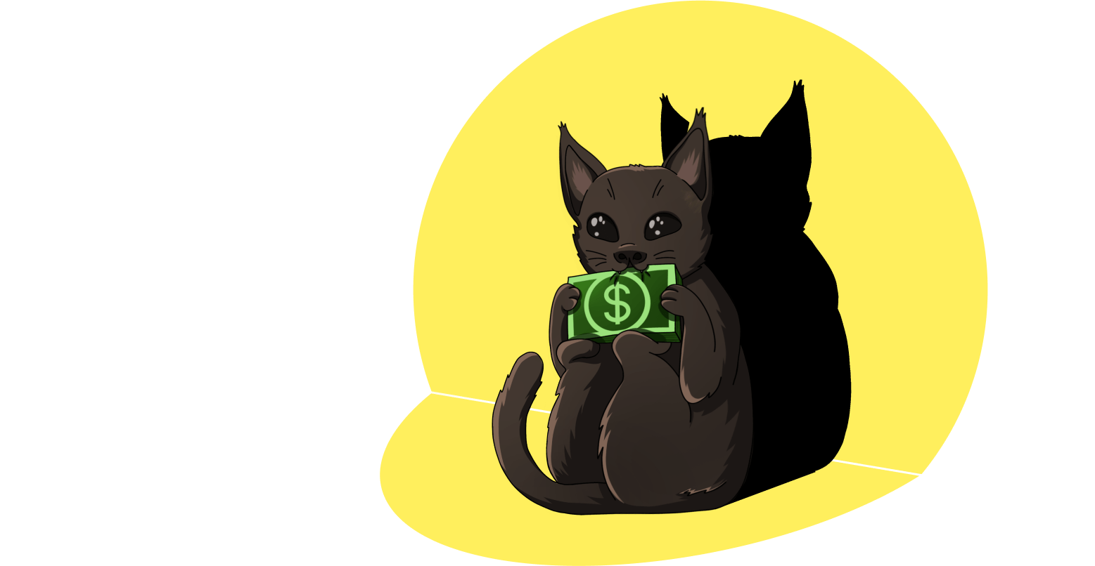 BATCAT, the black cat, holding cash